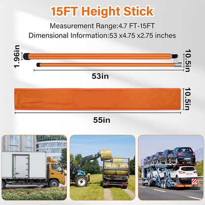 Rynx | Load Height Measuring Stick, 15' Sturdy Fiberglass Truck Height Stick,Height Measuring Stick for Trucks with Adjustable Pole for Trucks, Car Haulers