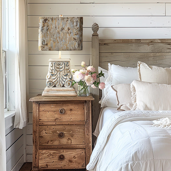 Rynx | Embellished table lamp with distressed metal shade