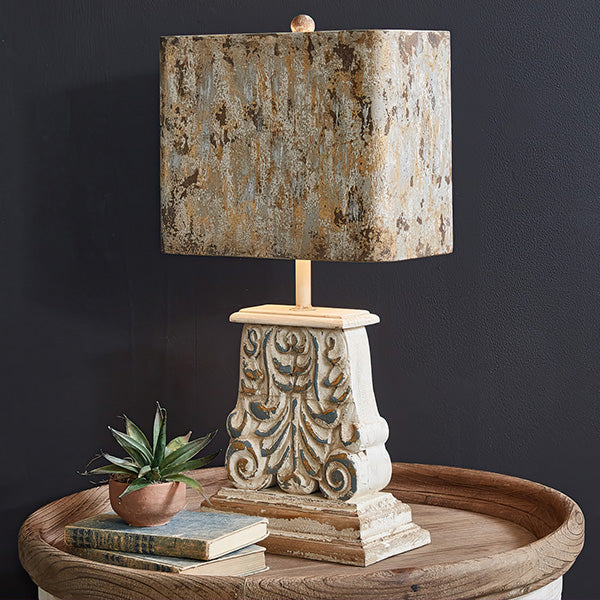 Rynx | Embellished table lamp with distressed metal shade