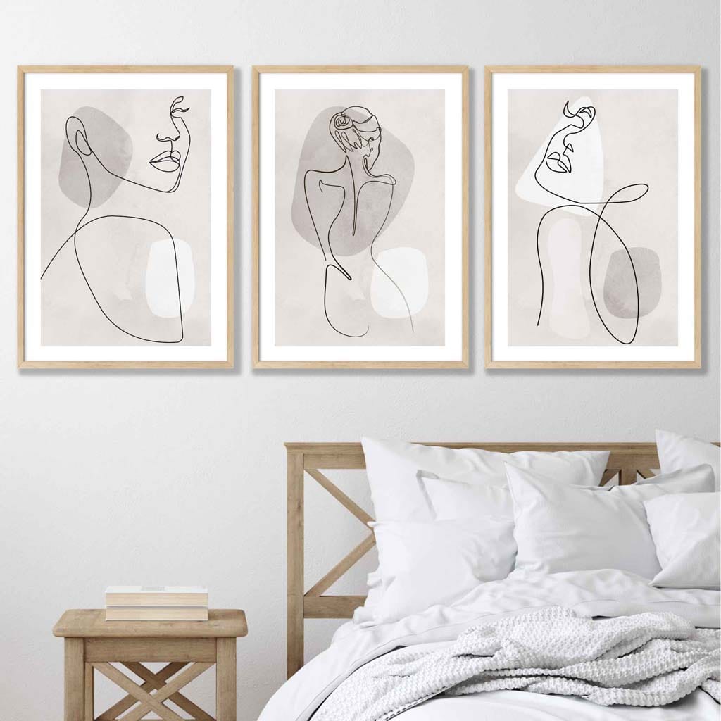 Rynx | Gray & Beige Abstract Minimal Line Art Female Set of 3 Art Prints 59x84cm (A1)