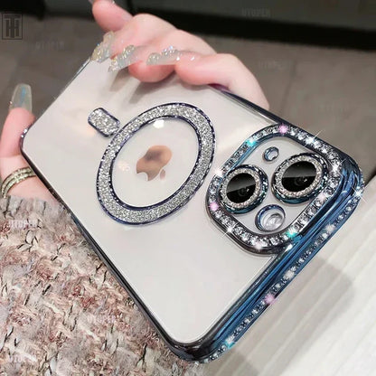 RYNX | Luxury Crystal Diamond Clear Case For Iphone 15 11 12 13 14 Pro Max Plus Bling Sparkling Magsafe Magnetic Wireless Charging Cover