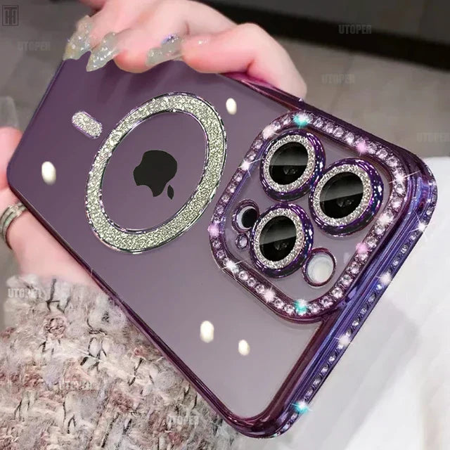 RYNX | Luxury Crystal Diamond Clear Case For Iphone 15 11 12 13 14 Pro Max Plus Bling Sparkling Magsafe Magnetic Wireless Charging Cover