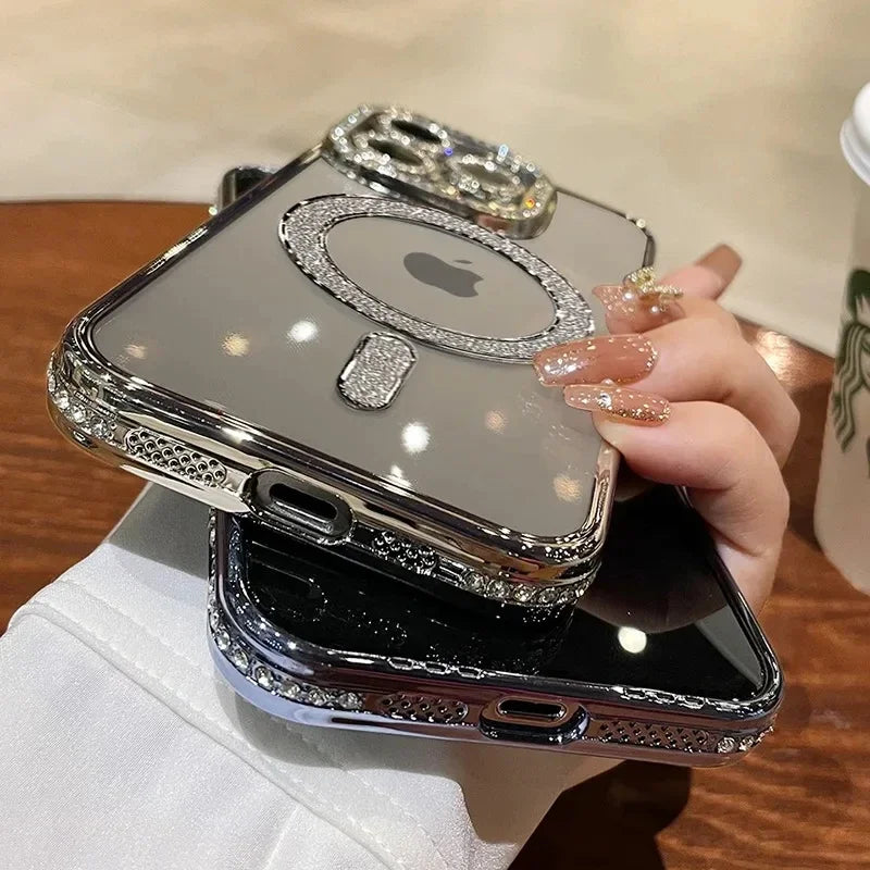 RYNX | Luxury Crystal Diamond Clear Case For Iphone 15 11 12 13 14 Pro Max Plus Bling Sparkling Magsafe Magnetic Wireless Charging Cover
