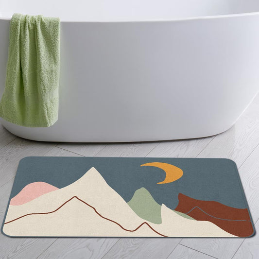 Rynx | Abstract Mountains and Moon Bath Mat