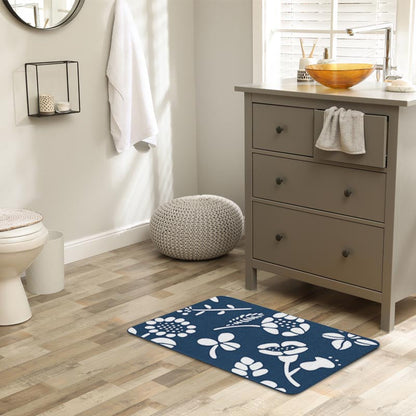 Rynx | White and navy blue flower bath mat