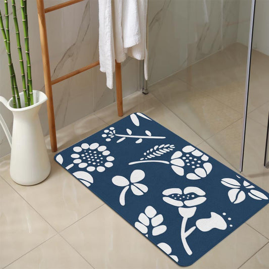 Rynx | White and navy blue flower bath mat