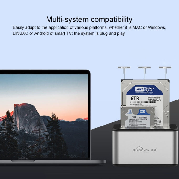 Rynx | Blueendless 2.5 / 3.5 Inch SATA USB 3.0 2 Bay Offline Copy Hard Drive Dock (UK Plug)