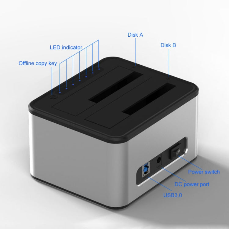 Rynx | Blueendless 2.5 / 3.5 Inch SATA USB 3.0 2 Bay Offline Copy Hard Drive Dock (UK Plug)