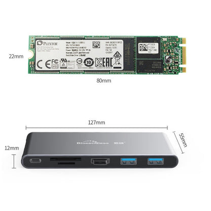 Rynx | Blueendless 6 In 1 Multifunction Type-C / USB-C HUB Expansion Dock M.2 NGFF Solid State Drive