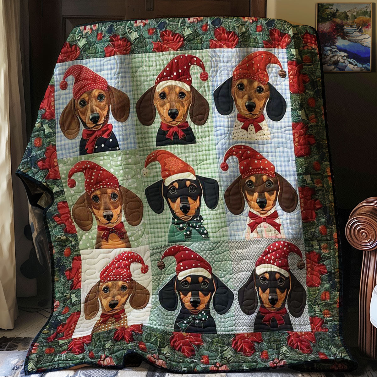 Rynx | Snow-covered Dachshund Quilt
