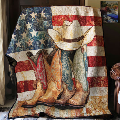 Rynx | Cowboy boots and American flag quilt