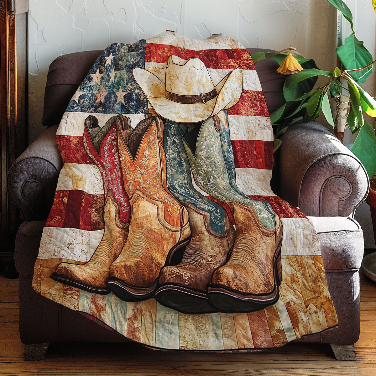 Rynx | Cowboy boots and American flag quilt
