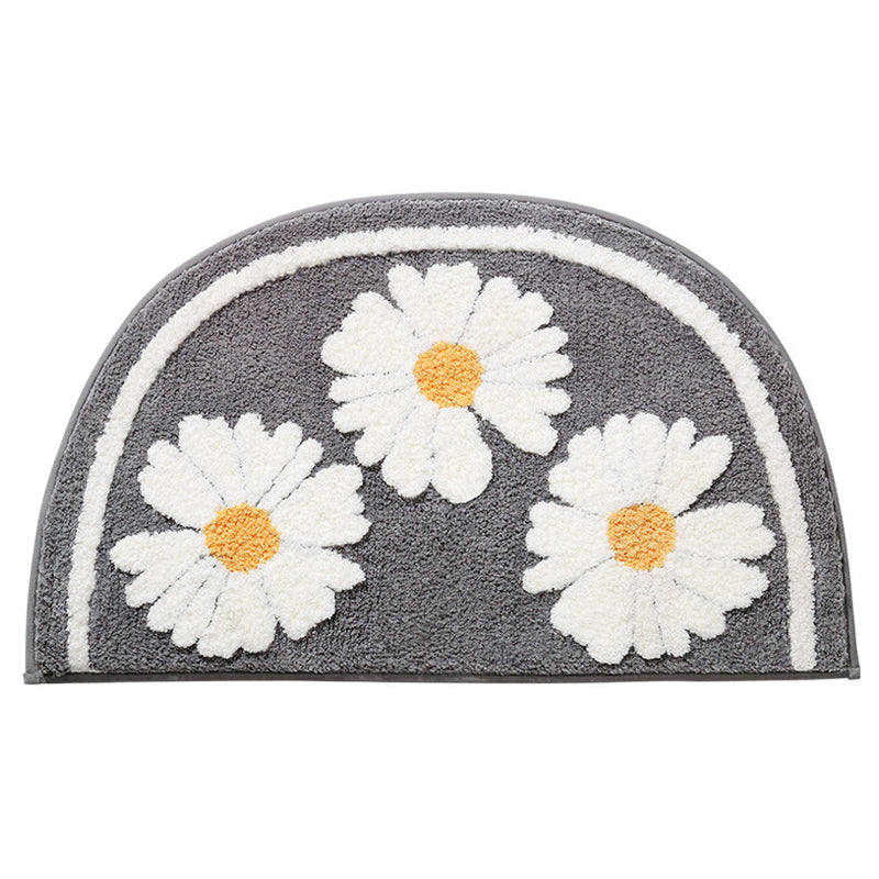 Rynx | Half Circle Daisy Bath Mat, Sweet Home Bathroom Mat, White Yellow Flower Bath Rug, Housewarming Gift, Wedding Gift