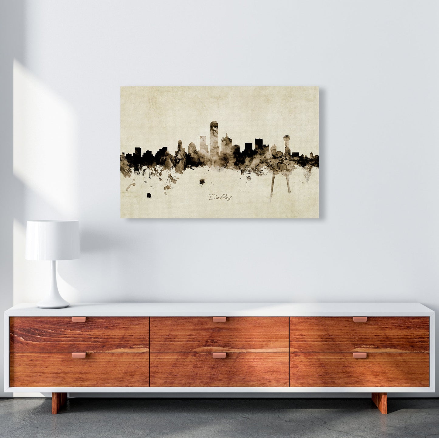 Rynx | Dallas Texas Skyline Vintage Art Print by Michael Tompsett