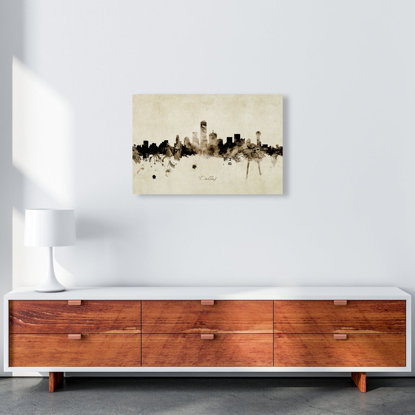 Rynx | Dallas Texas Skyline Vintage Art Print by Michael Tompsett