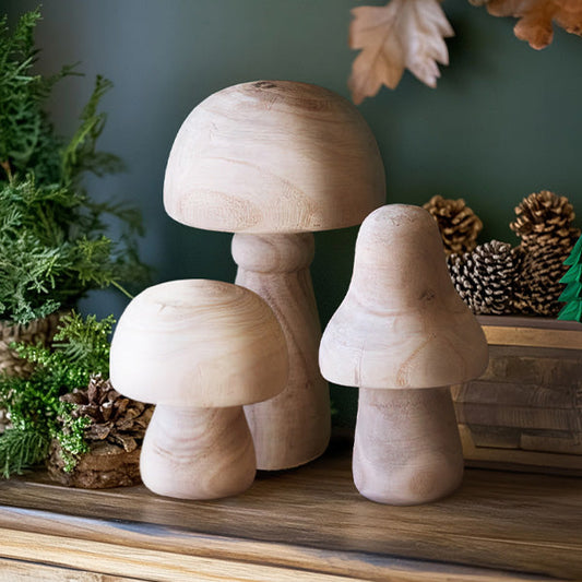 Rynx | Natural wooden mushroom decoration, set of 3