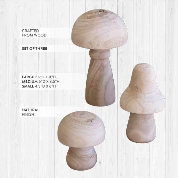 Rynx | Natural wooden mushroom decoration, set of 3