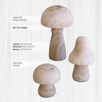 Rynx | Natural wooden mushroom decoration, set of 3