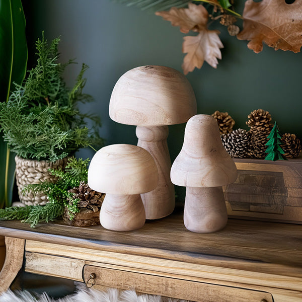 Rynx | Natural wooden mushroom decoration, set of 3