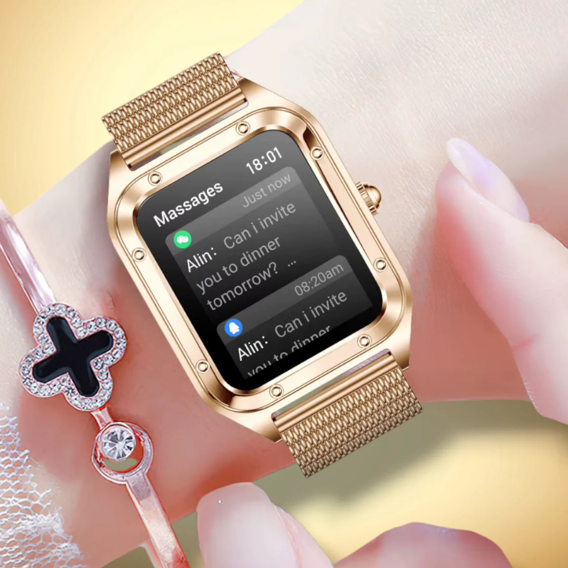 Rynx | Smartwatch for women with golden mesh "Asterionis"