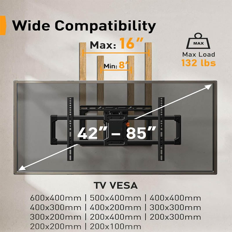 Rynx | Motorized TV Mount Swivel Tall TV Stand for 42-85 inch TVs up to 132 lbs with Dual Articulating Arms