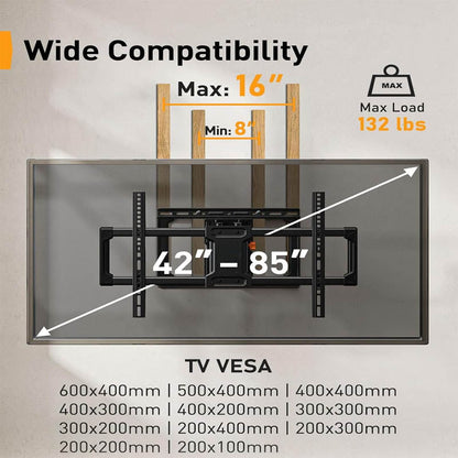 Rynx | Motorized TV Mount Swivel Tall TV Stand for 42-85 inch TVs up to 132 lbs with Dual Articulating Arms