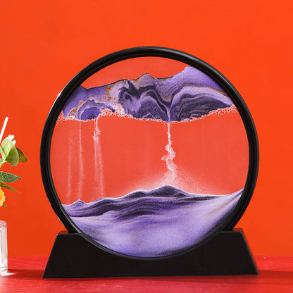 Rynx | Moving Sand Art Round Glass 3D Hourglass Deep Sea Sand Landscape In Motion Display Floating Sand Frame 7/12 inch For Home Decor