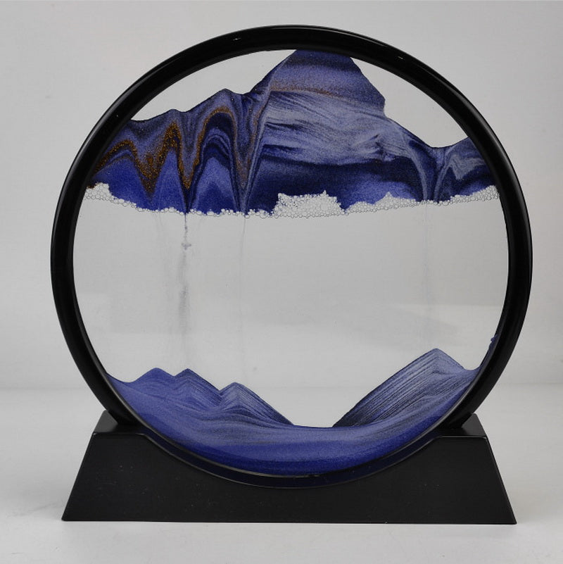 Rynx | Moving Sand Art Round Glass 3D Hourglass Deep Sea Sand Landscape In Motion Display Floating Sand Frame 7/12 inch For Home Decor