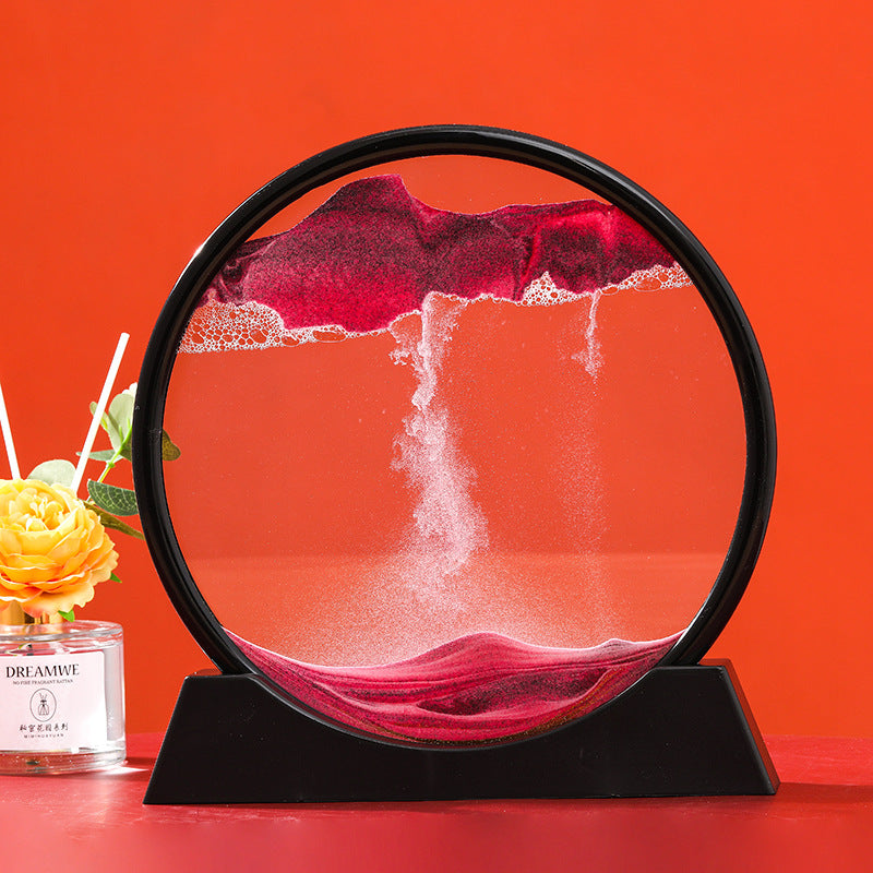 Rynx | Moving Sand Art Round Glass 3D Hourglass Deep Sea Sand Landscape In Motion Display Floating Sand Frame 7/12 inch For Home Decor