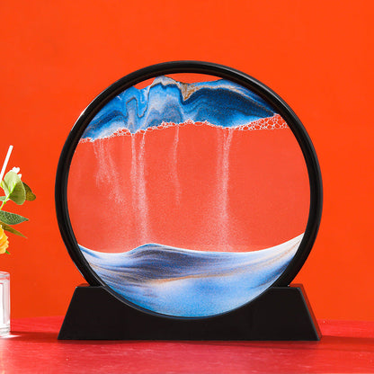 Rynx | Moving Sand Art Round Glass 3D Hourglass Deep Sea Sand Landscape In Motion Display Floating Sand Frame 7/12 inch For Home Decor