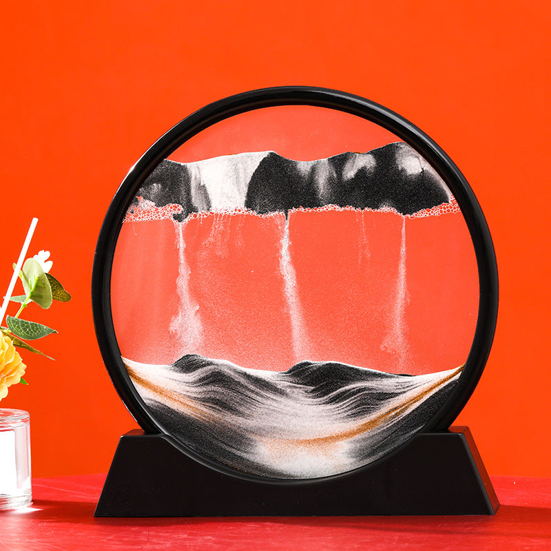 Rynx | Moving Sand Art Round Glass 3D Hourglass Deep Sea Sand Landscape In Motion Display Floating Sand Frame 7/12 inch For Home Decor