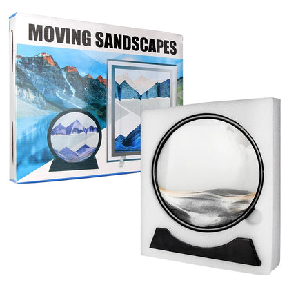 Rynx | Moving Sand Art Round Glass 3D Hourglass Deep Sea Sand Landscape In Motion Display Floating Sand Frame 7/12 inch For Home Decor