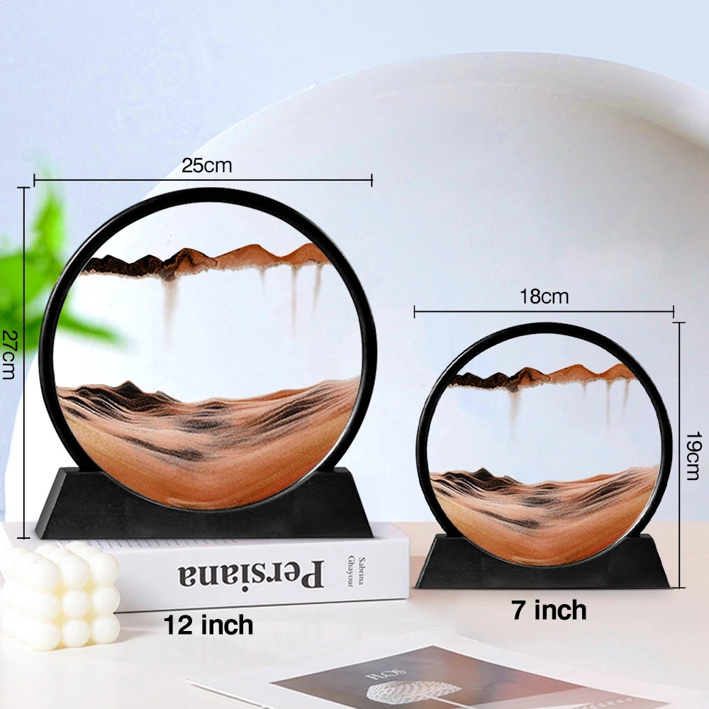 Rynx | Moving Sand Art Round Glass 3D Hourglass Deep Sea Sand Landscape In Motion Display Floating Sand Frame 7/12 inch For Home Decor