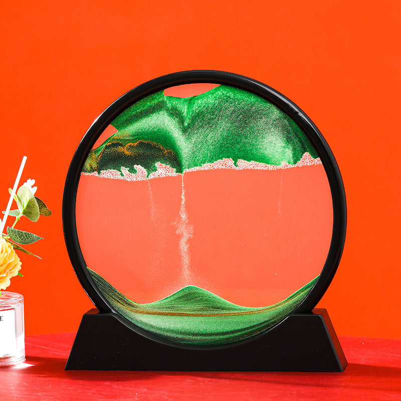 Rynx | Moving Sand Art Round Glass 3D Hourglass Deep Sea Sand Landscape In Motion Display Floating Sand Frame 7/12 inch For Home Decor