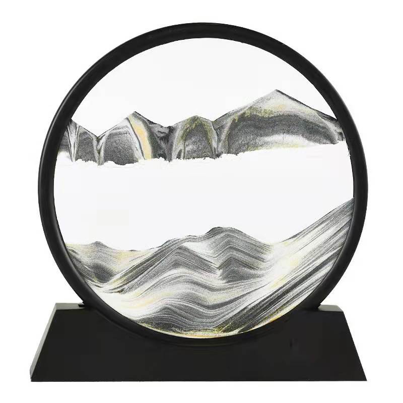 Rynx | Moving Sand Art Round Glass 3D Hourglass Deep Sea Sand Landscape In Motion Display Floating Sand Frame 7/12 inch For Home Decor