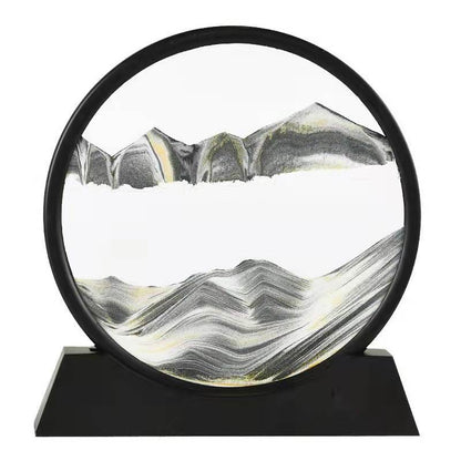 Rynx | Moving Sand Art Round Glass 3D Hourglass Deep Sea Sand Landscape In Motion Display Floating Sand Frame 7/12 inch For Home Decor