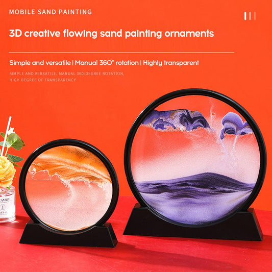 Rynx | Moving Sand Art Round Glass 3D Hourglass Deep Sea Sand Landscape In Motion Display Floating Sand Frame 7/12 inch For Home Decor
