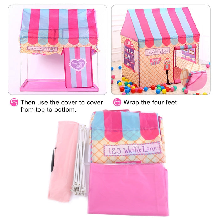 Rynx | Household Children Printing Play Tent Small Game House with 50 Ocean Balls & Mat (Light Pink)
