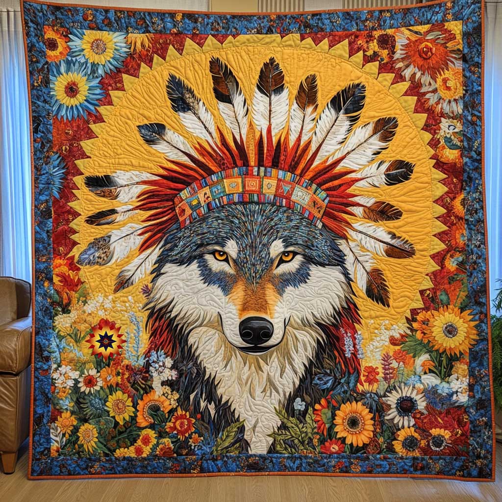 Rynx | Native American Floral Wolf Quilt