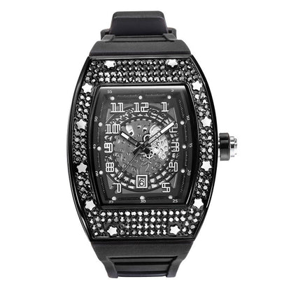Rynx | Full Diamond Tonneau Silicone Strap Quartz Men's Watch