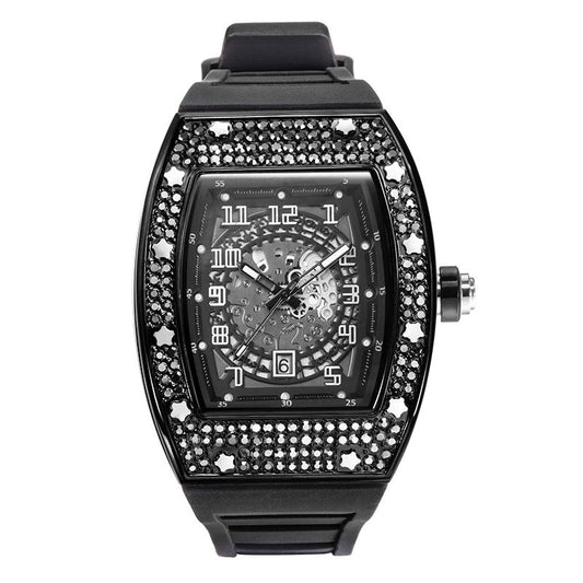 Rynx | Full Diamond Tonneau Silicone Strap Quartz Men's Watch