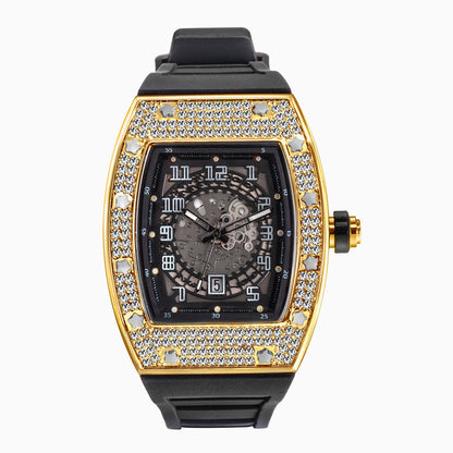 Rynx | Full Diamond Tonneau Silicone Strap Quartz Men's Watch
