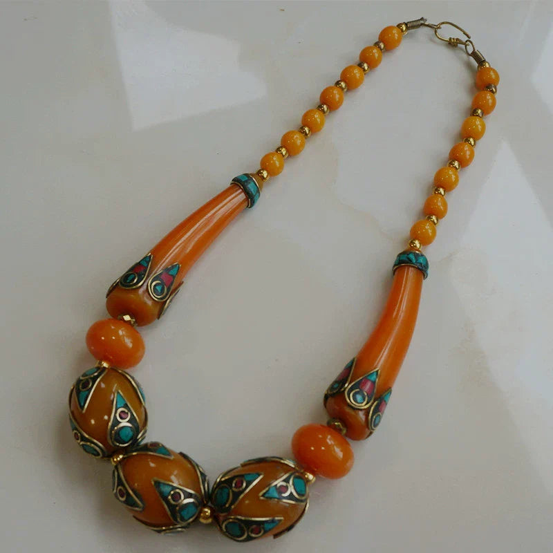 Rynx | Ethnic style Tibetan accessories, oversized style large beads Nepalese handmade short necklaces, collarbone chains