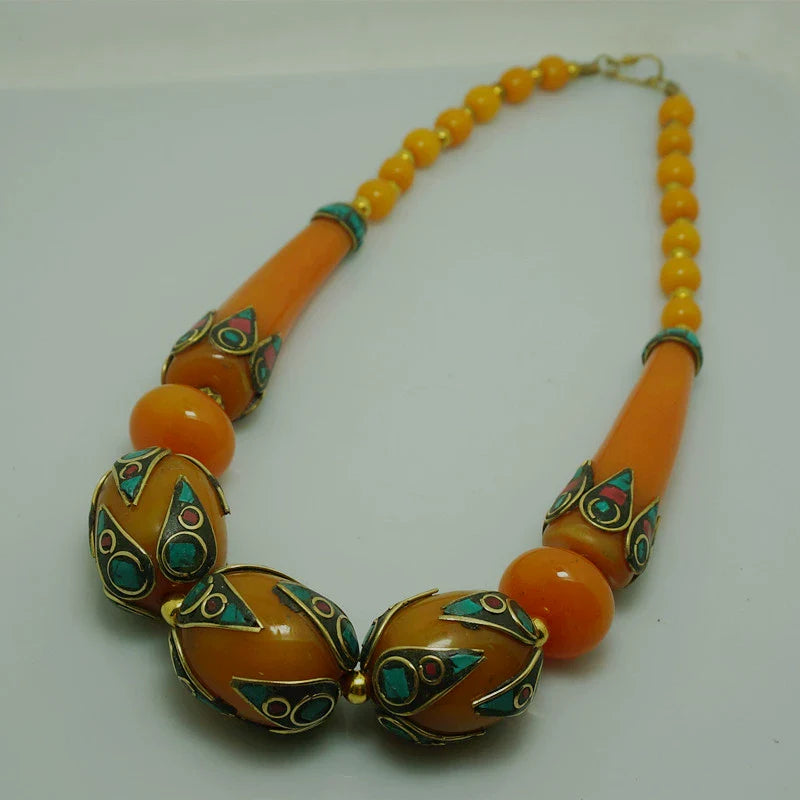 Rynx | Ethnic style Tibetan accessories, oversized style large beads Nepalese handmade short necklaces, collarbone chains