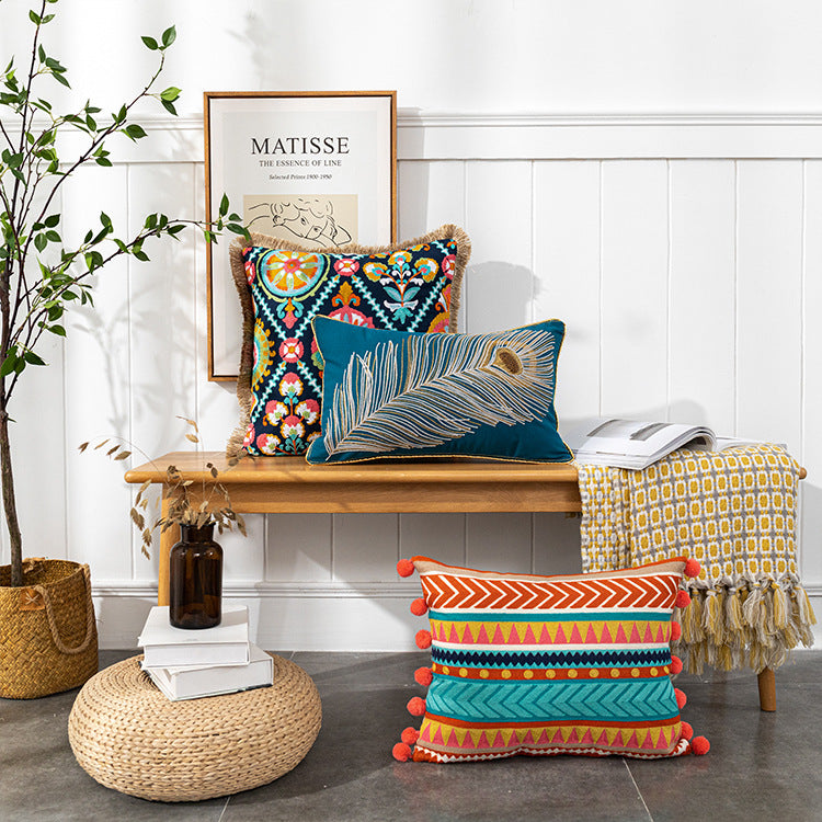 Rynx | New embroidered retro bohemian style pillowcase fringe wool ball pillowcase
