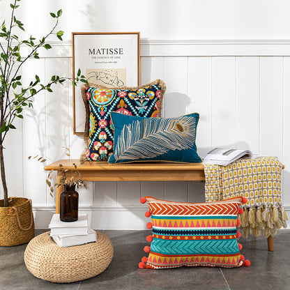 Rynx | New embroidered retro bohemian style pillowcase fringe wool ball pillowcase