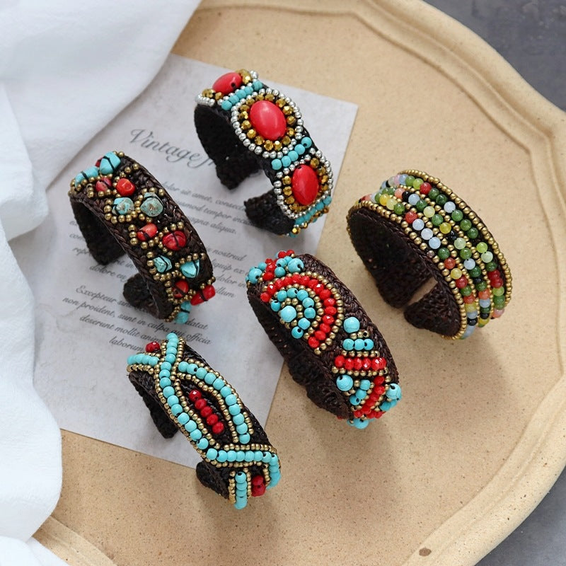 Rynx | Handmade bohemian ethnic style bracelet woven natural stone retro personal Tibetan bracelet accessories