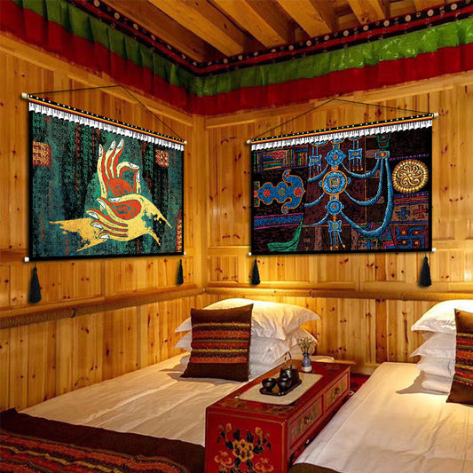 Rynx | Custom Tibetan fabric woven Tibet hanging cloth homestay decoration hotel restaurant living room bedroom headboard fabric painting weave