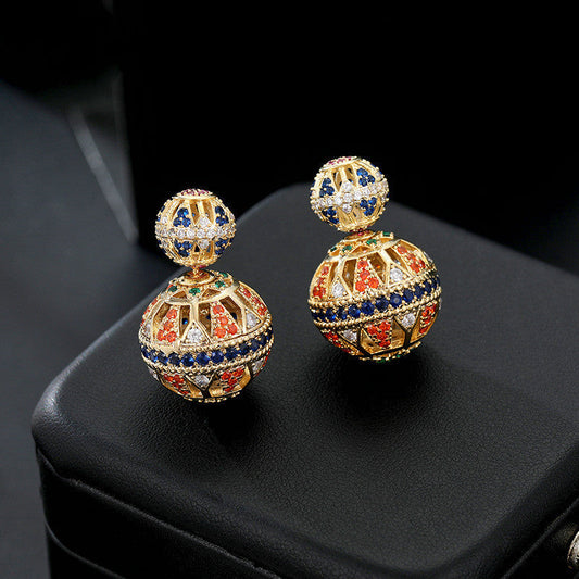 Rynx | Double-sided openwork front and back ball ball earrings vintage