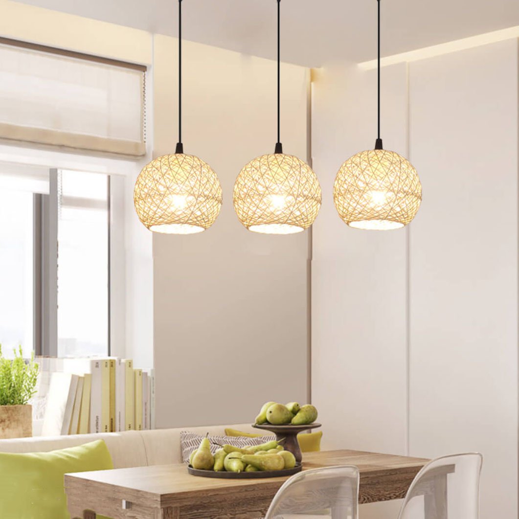 Rynx | GlobeRattan – Beige Woven Rattan Pendant Light | 1/3 Lights | Elegant Design